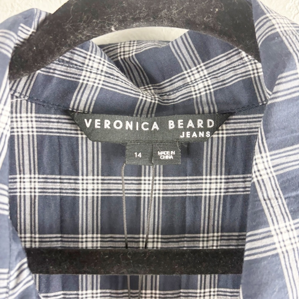 Veronica Beard Kelsey Long Sleeve Smocked Mini Dress Navy Blue Plaid Size 14 - Picture 5 of 8